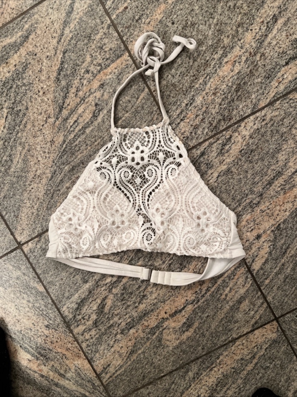 White Eyelet Lace Halter Bikini Top